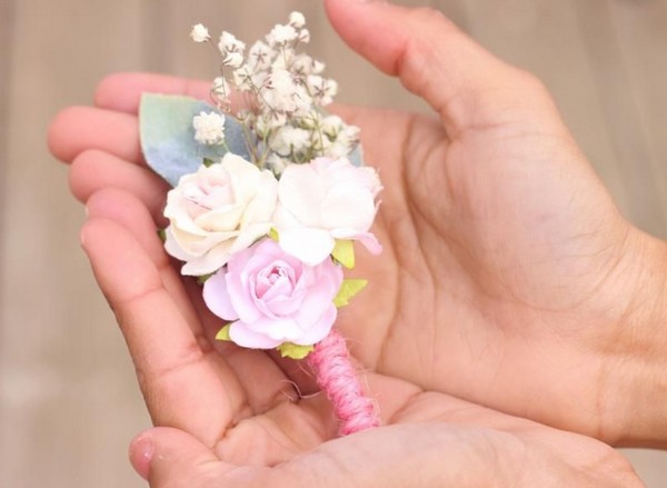 Blush pink wedding boutonniere flower corsage  